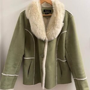 Olive Green Faux Fur Trim Jacket vintage penny lane women’s XL